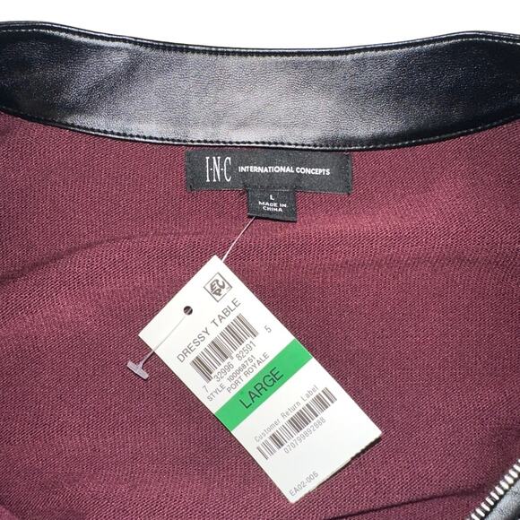 NWT INC International Concepts Men Zip Up Faux Leather Trim Burgundy Cardigan L - Picture 4 of 7